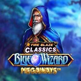 Fire Blaze Blue Wizard Megaways by Rarestone Gaming, showcased at winsharkscasino.com – game logo